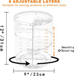 360° Rotating Makeup Organiser -- Clear Acrylic Vanity Storage with 8 Adjustable Layers